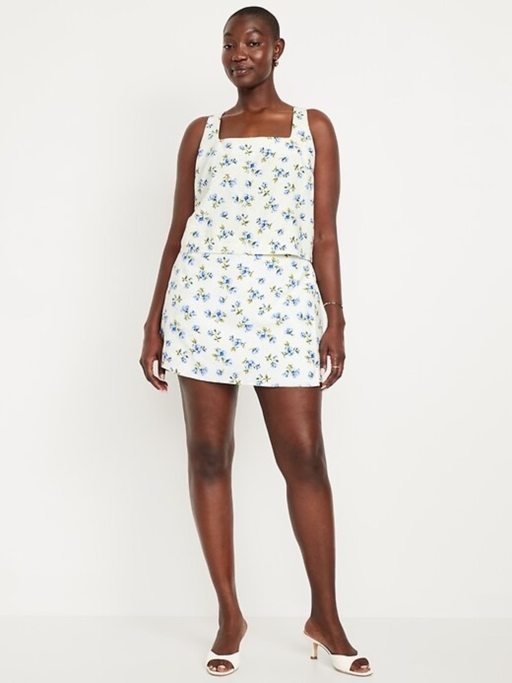 Old Navy Blue & White Floral Linen Blend Mini Skort & Top Set